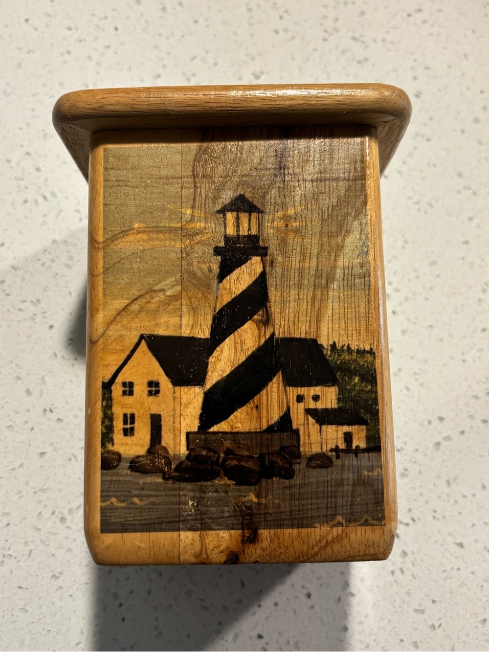 Hand-Painted Wooden Lighthouse Box - Nautical Decor
